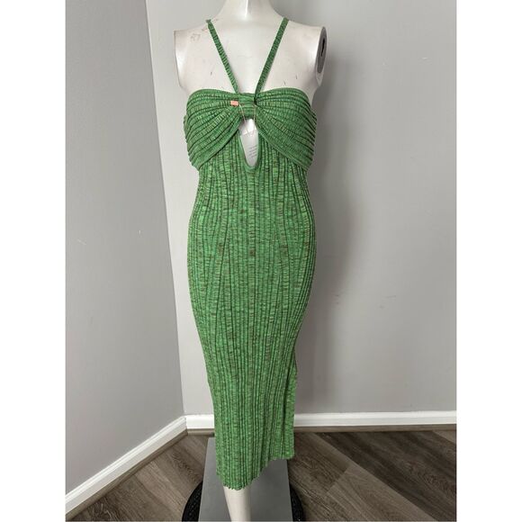 NWT Cult Gaia Halter Cutout Side Slit Elfreda Knit Midi Dress Emerald Small $425 - Picture 5 of 12